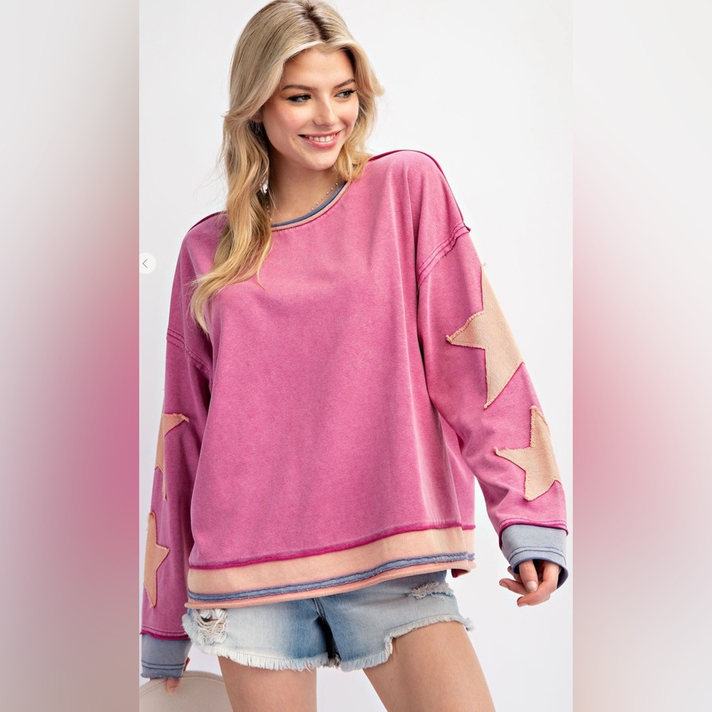 NEW POL Pink Star Sweatshirt! SZ Small - Picture 3 of 5